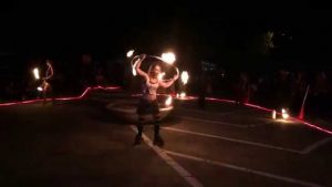 Lady Blaze / Pam TERROR! #9 fire hula hoops on roller skates at gathering of the vibes