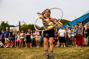 Lady Blaze spins her gyrodoop at the North Branford Potato and Corn Festival