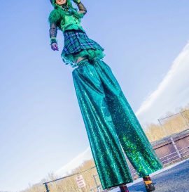 Lady Blaze on Stilts in the Greater Bridgeport St. Patrick’s Day parade