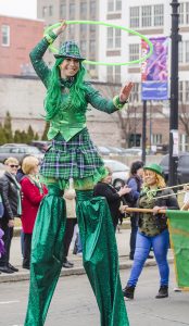 Lady Blaze on Stilts in Bridgeport St. Patrick's Day parade