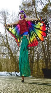 Lady Blaze rainbow butterfly on stilts
